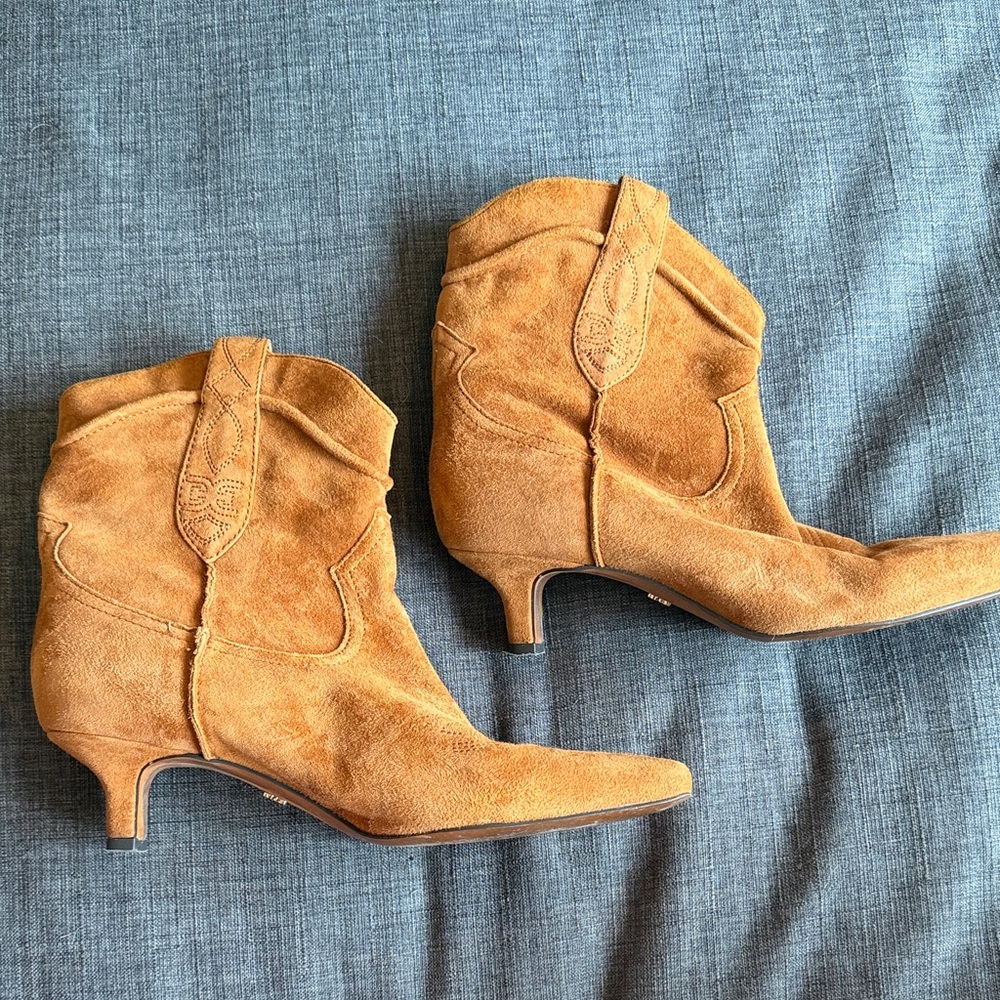 Sam Edelman Tan Suede Western Ankle Boots